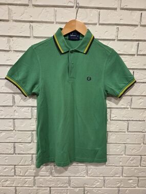 Fred Perry Green Polo with Yellow & Mulberry Twin Tipping